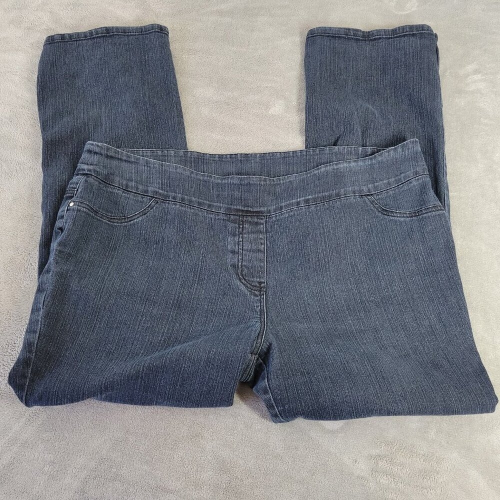 Basic Editions Women's Jeans 20W Plus Dark Blue Denim Pull On Straight Leg SL70E